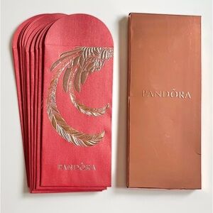 Set of 10 Pandora Rose Gold Feather Red Hong Bao Packets Envelopes